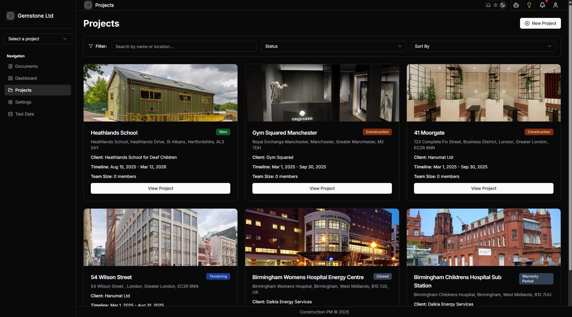 Projects dashboard screenshot
