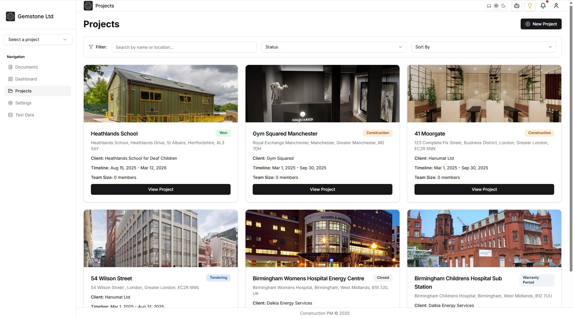 Projects dashboard screenshot